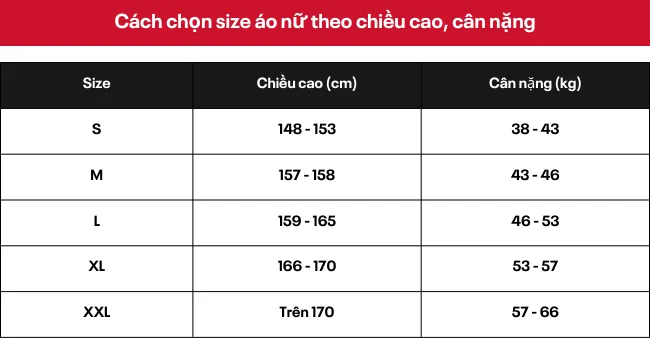 Bảng size áo nữ mới nhất 2022 và cách chọn size áo chuẩn nhất