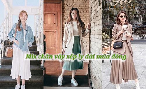 Mix chân váy xếp ly dài mùa đông cực Trendy và cuốn hút