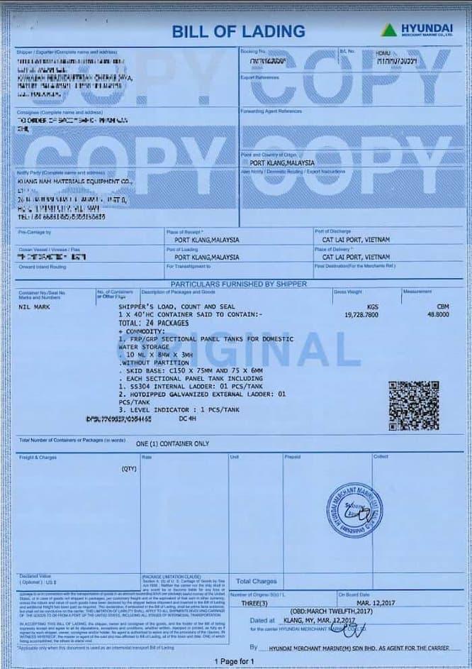 Copy Non Negotiable Bill Of Lading Là Gì?