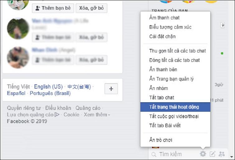 Cách tắt trạng thái hoạt động Facebook trên máy tính