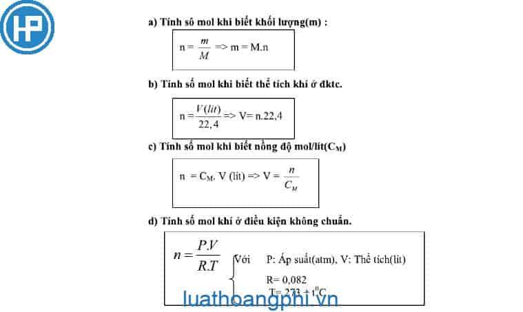 Công thức tính nồng độ mol