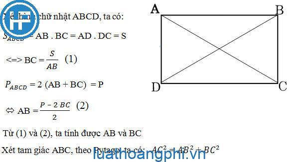 Công thức tính đường chéo hình chữ nhật