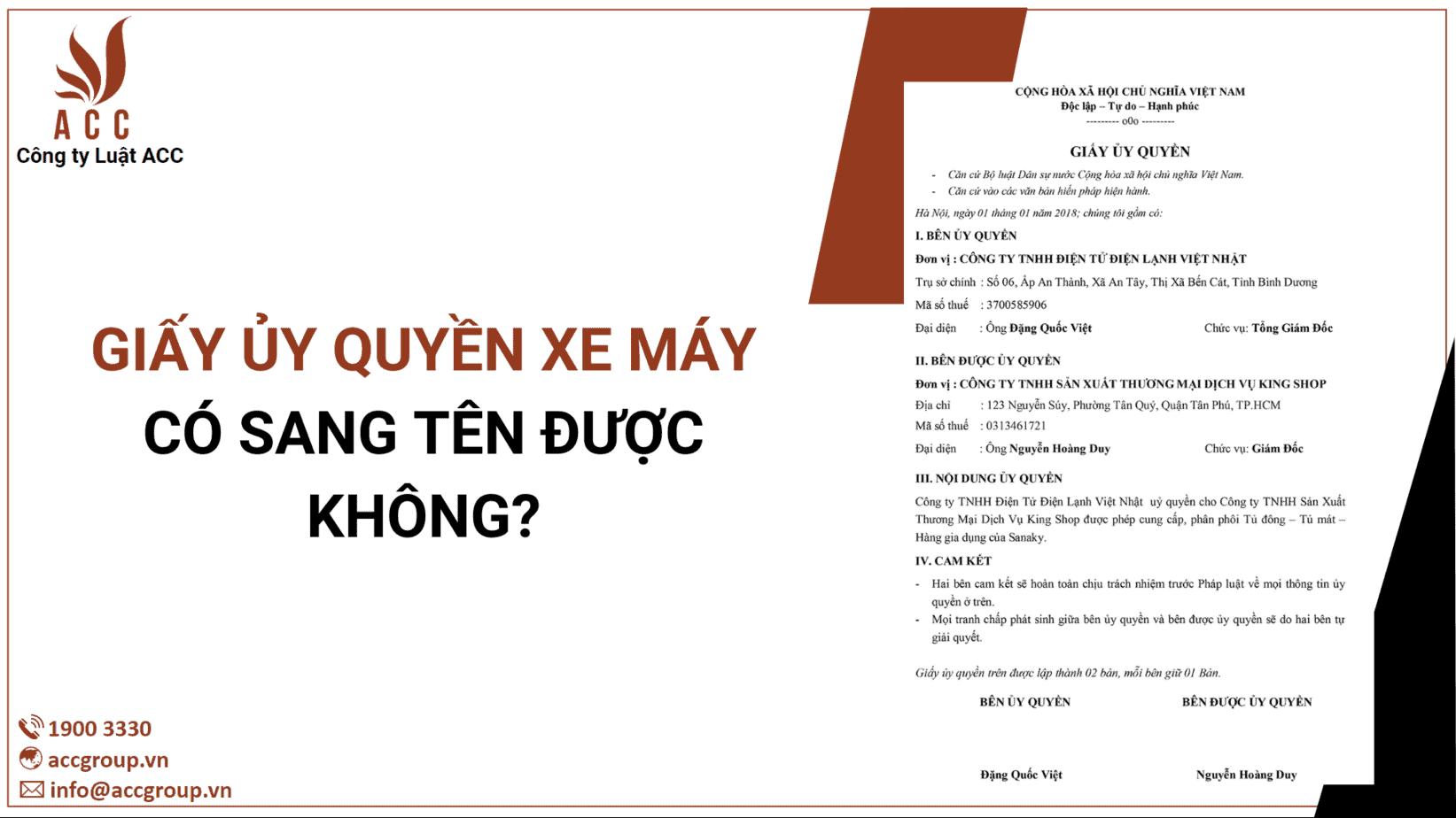 Giấy ủy quyền xe máy có sang tên được không? (Cập nhật 2023)