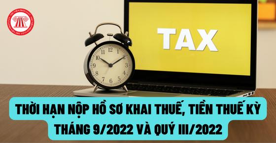 Thời hạn nộp hồ sơ khai thuế, tiền thuế kỳ tháng 9/2022 và quý III/2022