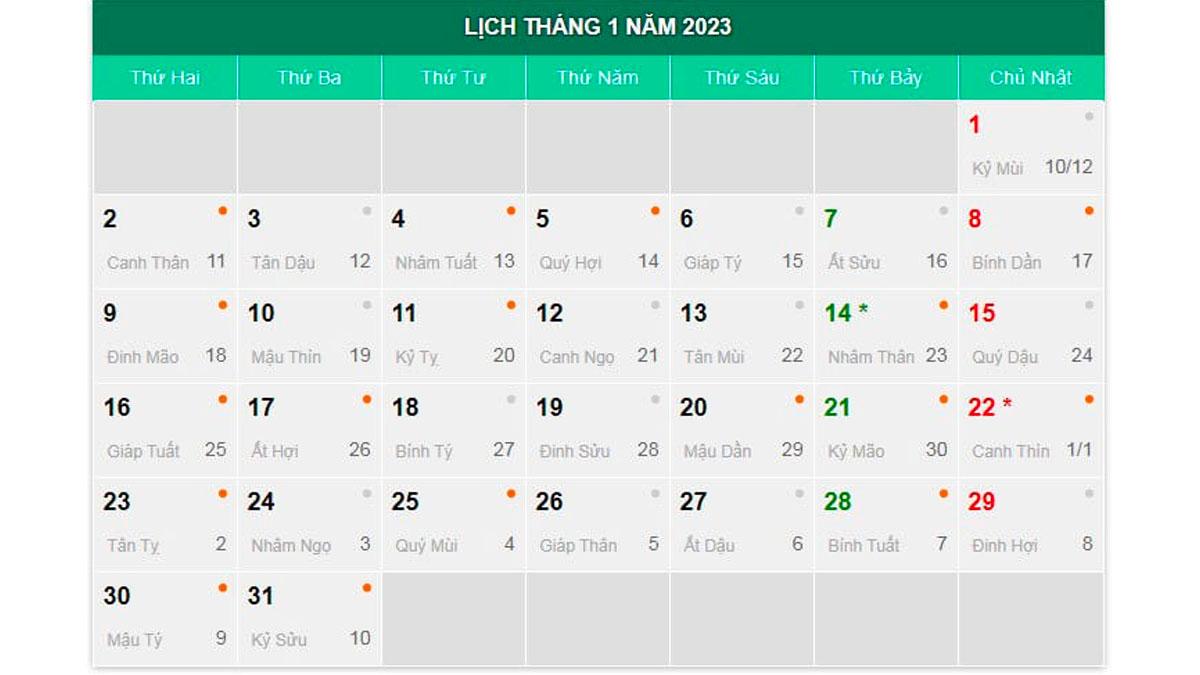 Lịch âm tháng 1 năm 2023 - Kiểm tra lịch âm hôm nay