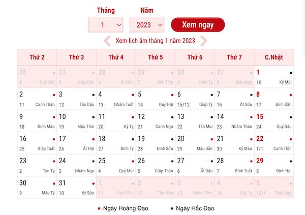 Tháng 1 Có Bao Nhiêu Ngày Theo Lịch Âm và Dương 2024