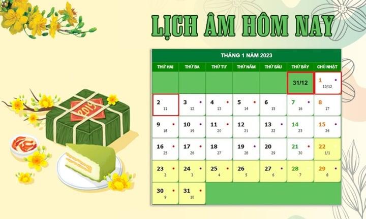 Lịch âm 1/1 - tra cứu lịch âm hôm nay Chủ nhật ngày 1/1/2023