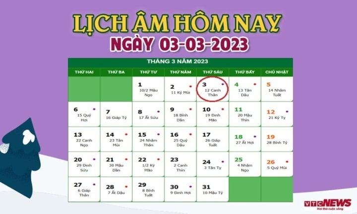 Lịch âm 3/3 - Tra cứu lịch âm hôm nay thứ Sáu ngày 3/3/2023