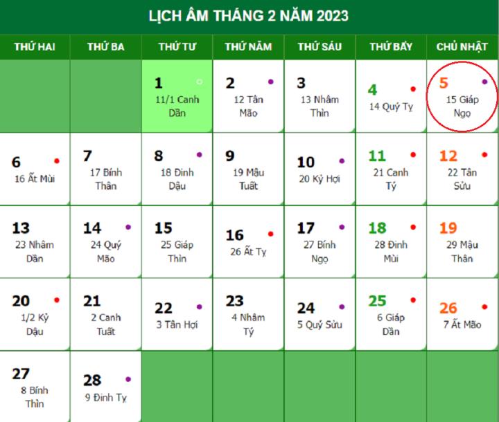 Lịch âm 5/2 - tra cứu lịch âm hôm nay Chủ nhật ngày 5/2/2023