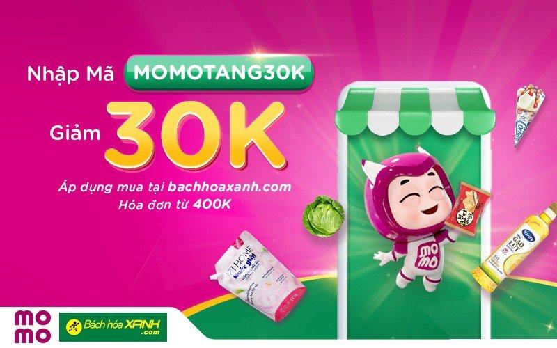 Đặt hàng Bách hóa XANH giảm 30k cho đơn 400k khi thanh toán qua ví MoMo