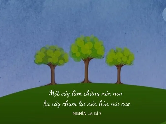 Giải thích ý nghĩa câu tục ngữ ‘Một cây làm chẳng nên non, ba cây chụm lại nên hòn núi cao’