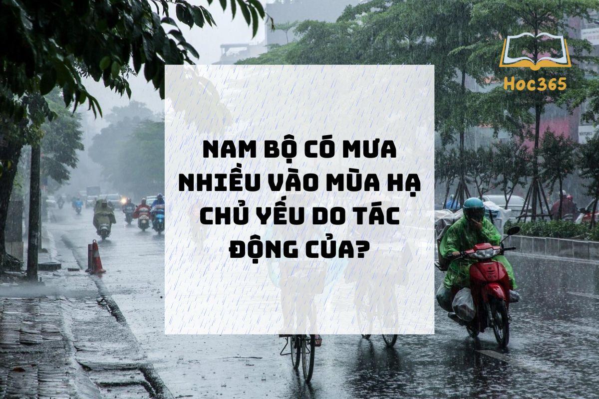 Nam Bộ có mưa nhiều vào mùa hạ chủ yếu do tác động của?