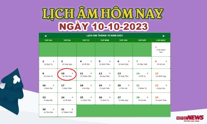 Lịch âm 10/10 - Âm lịch hôm nay 10/10 chính xác nhất - lịch vạn niên 10/10/2023