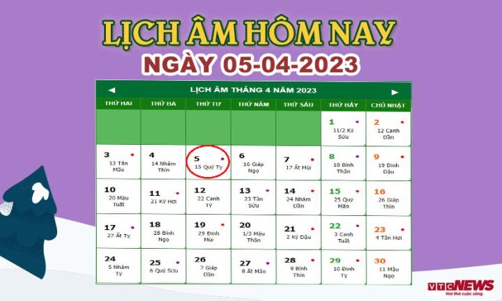 Lịch âm 5/4 – Âm lịch hôm nay 5/4 chính xác nhất - lịch vạn niên 5/4/2023