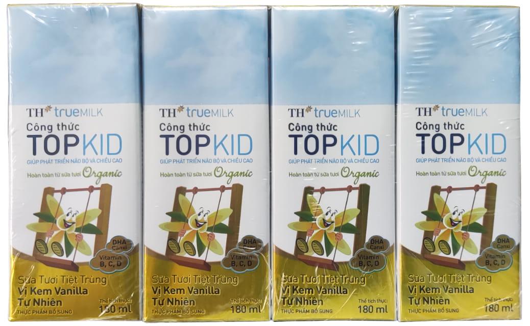 Sữa Tươi TH True Milk TOPKID Organic hộp 180ml