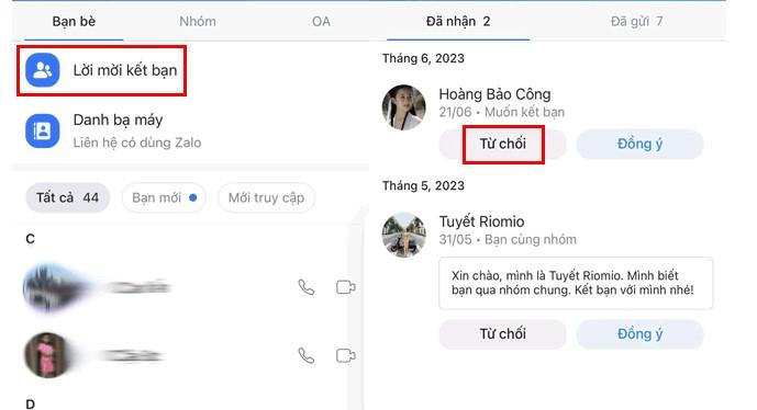 Từ chối kết bạn trên zalo có thông báo không?