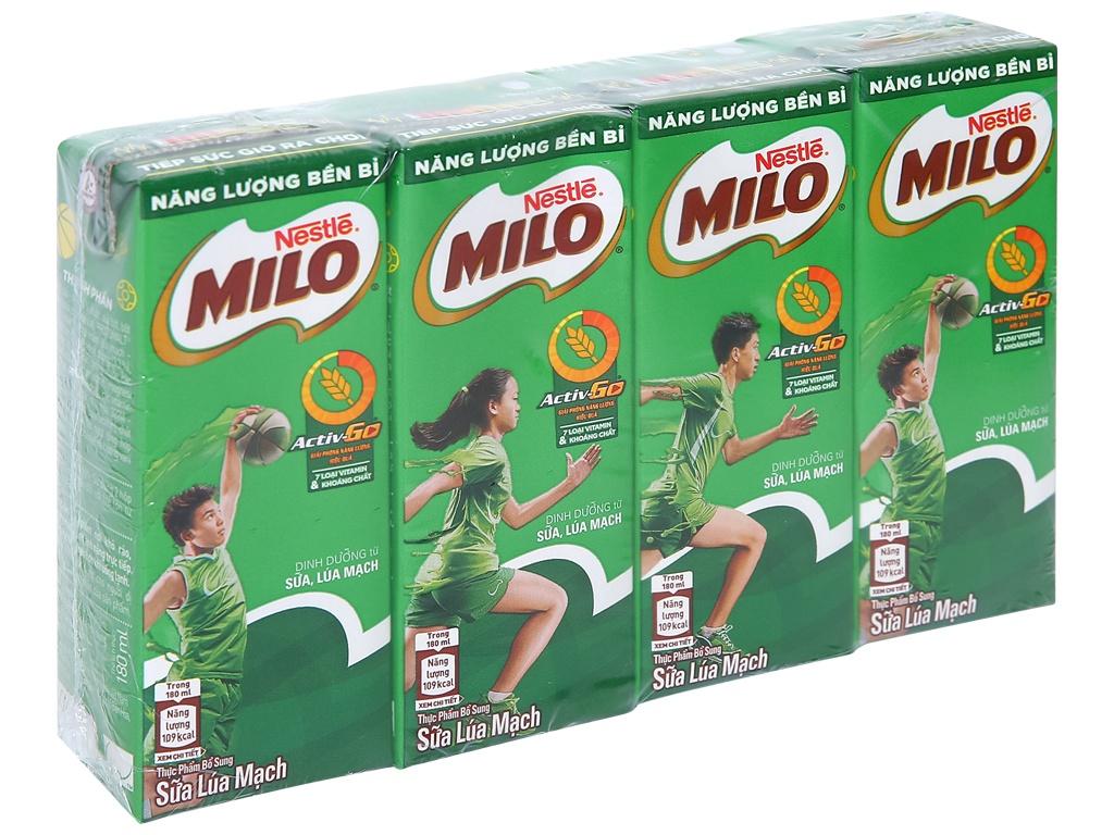 Lốc 4 hộp sữa Milo Active Go 180ml cho bé trên 6 tuổi