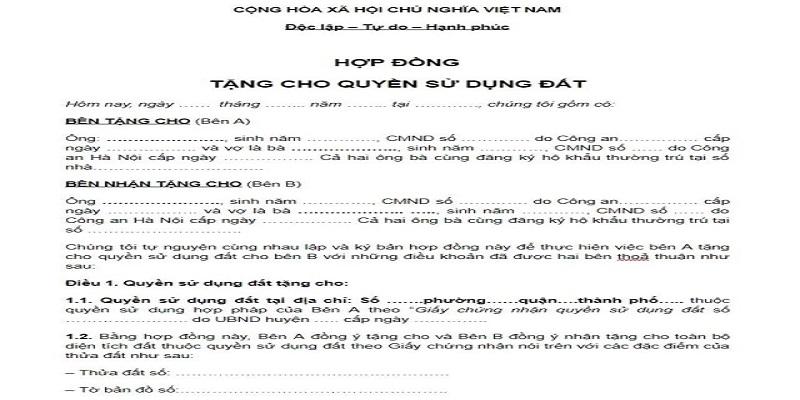 QUY ĐỊNH PHÁP LUẬT VỀ TẶNG CHO QUYỀN SỬ DỤNG ĐẤT