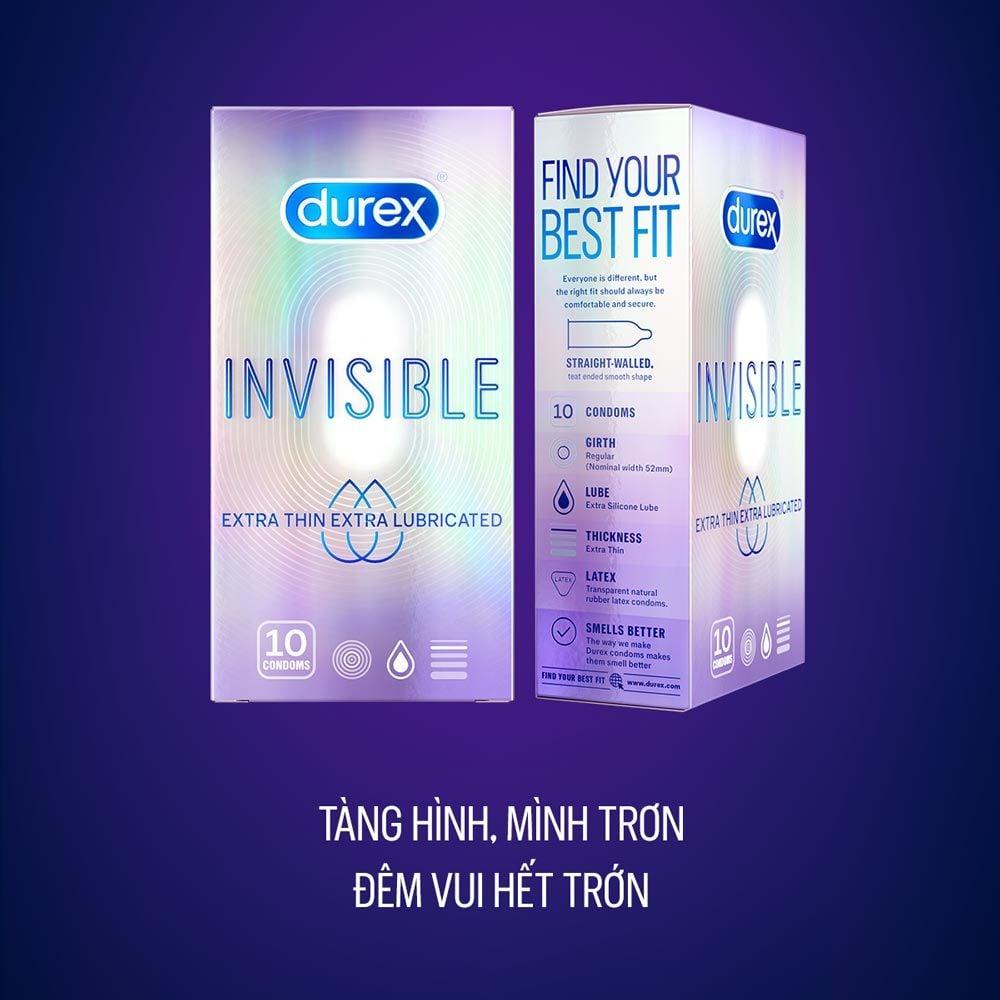 [Hộp 10 Cái] Bao Cao Su Siêu Mỏng Cao Cấp Durex Invisible Extra Lubricated Condoms (Che tên sản phẩm khi giao hàng)