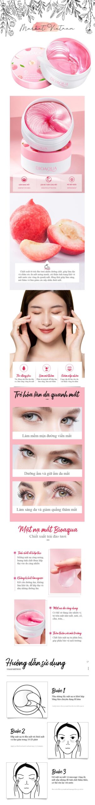 Cosmetic For You - Mỹ Phẩm Chính Hãng | Mặt nạ mắt Bioaqua Đào giúp mờ quầng thâm, dưỡng da mắt và chống lão hóa Hộp 60 Miếng