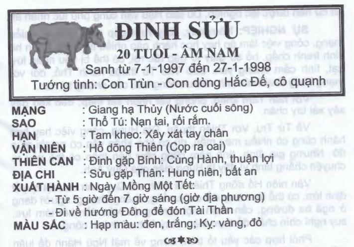 Nam, nữ sinh 1997 tuổi đinh sửu hợp với tuổi nào nhất?