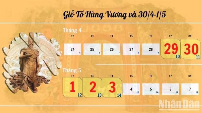 Lịch nghỉ Lễ Giỗ tổ Hùng Vương, nghỉ Lễ 30/4, 1/5; nghỉ Lễ Quốc khánh 2023